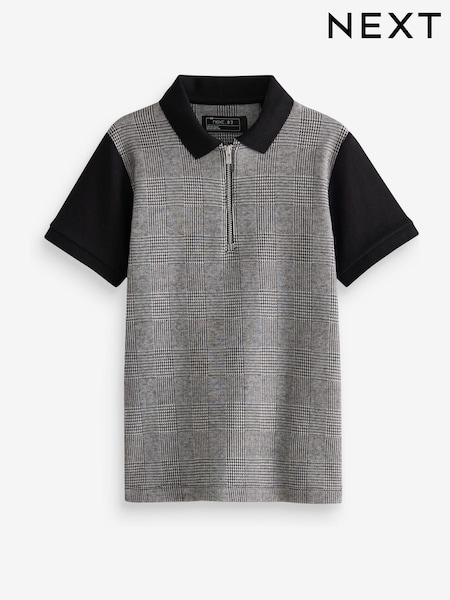 Grey Check Short Sleeve Zip Neck Polo Shirt (3-16yrs) (C38944) | €8.50 - €12.50