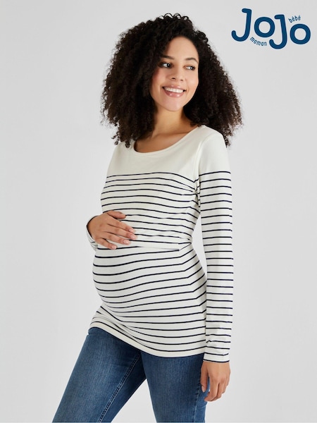 JoJo Maman Bébé Ecru Cream Navy Stripe Breton Stripe Nursing Top (C39531) | €47