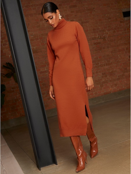 Chi Chi London Orange Oversized Roll Neck Knitted Dress (C39630) | €37