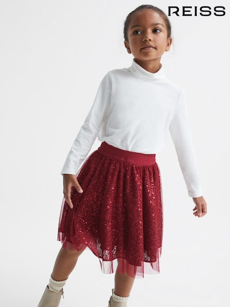 Reiss Red Isabella 9-12 yrs Short Tulle Sequin Skirt (C40041) | AED418
