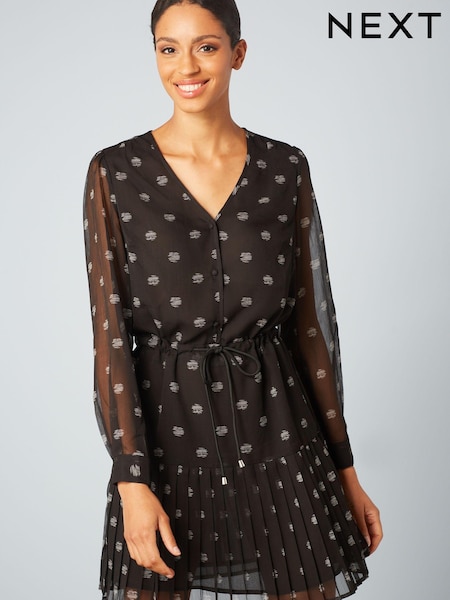 Черный в горошек - Chiffon Tie Waist Mini Dress (C40182) | €23