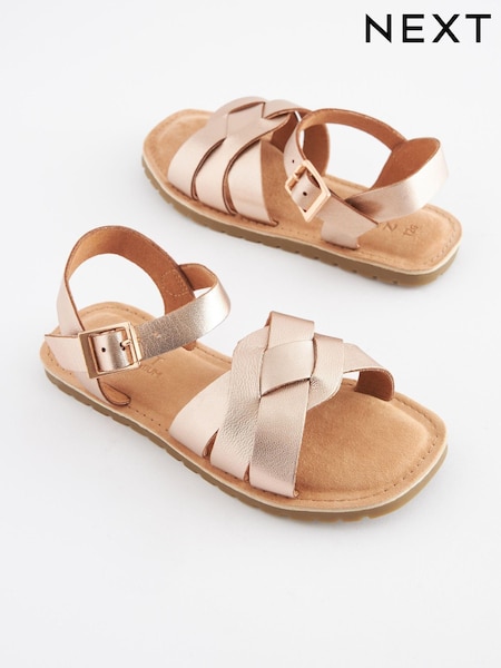 Rose Gold Wide Fit (G) Woven Leather Sandals (C40232) | €13 - €17