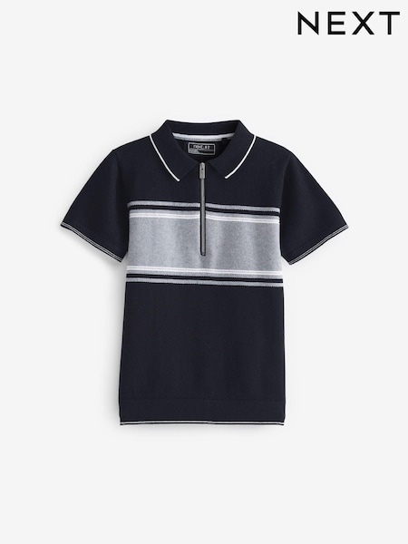 Black Colourblock Zip Neck Patterned Short Sleeve Polo (3-16yrs) (C40498) | €7.50 - €10.50