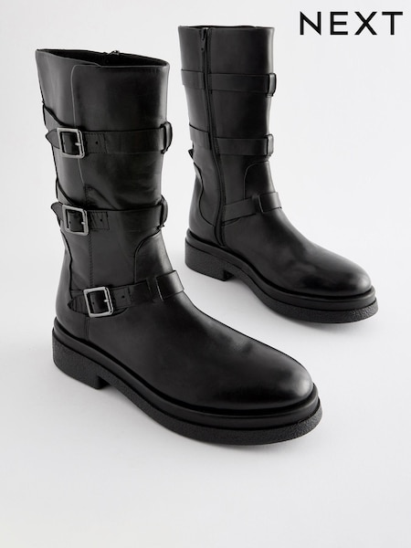 Black Forever Comfort® Buckle Detail Biker Boots (C40508) | €41
