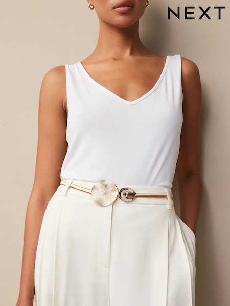 Gold Disc Skinny Stretch Chain Belt (C40658) | OMR4