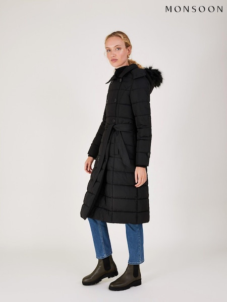 Monsoon Black Padded Belted Roxy Coat (C40734) | €42