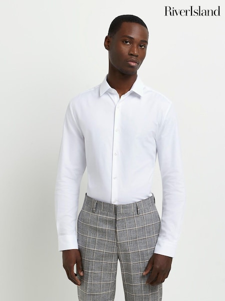 River Island Dobby Egyptian White Slim Shirt (C40805) | €24