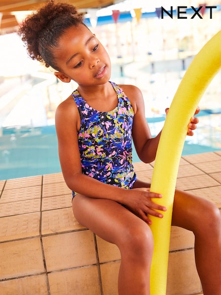 Rosa/Schwarz, Marmorprint - Sports Cross-Back Swimsuit (3-16yrs) (C41052) | 10 € - 14 €