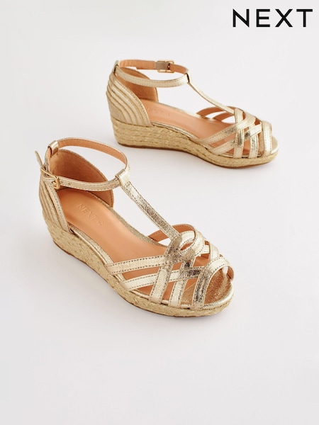 ذهبي معدني - Woven Wedge Ankle Strap Sandals (C41119) | ‏137 ر.س.‏ - ‏179 ر.س.‏