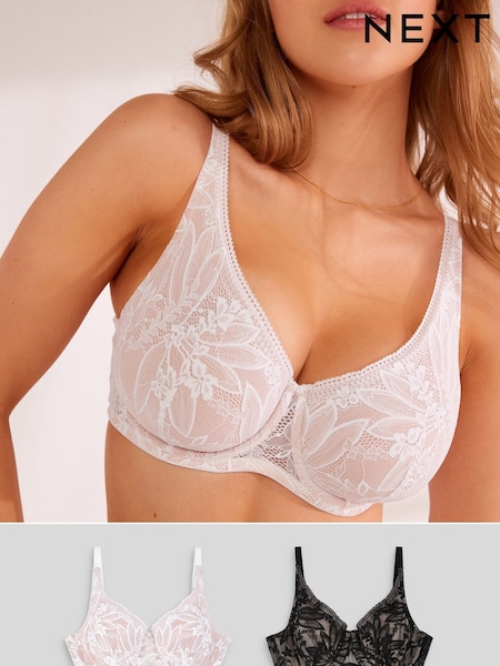 Black/White DD+ Non Pad Full Cup Lace Detail Bras 2 Pack (C41392) | €14.50