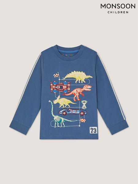 Blue - Monsoon Dinosaur Graphic Long Sleeve T-shirt
