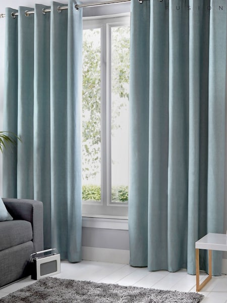 Fusion Blue Sorbonne 100% Cotton Pair of Eyelet Room Darkening Curtains (C41656) | €29 - €89