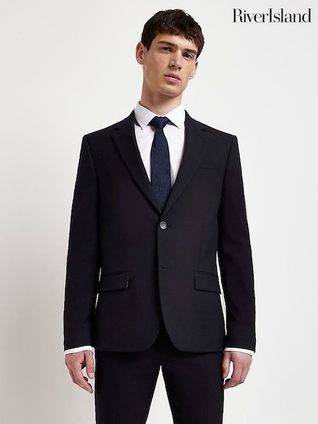 River Island Dark blue Skinny Twill Suit Jacket (C41794) | AED379