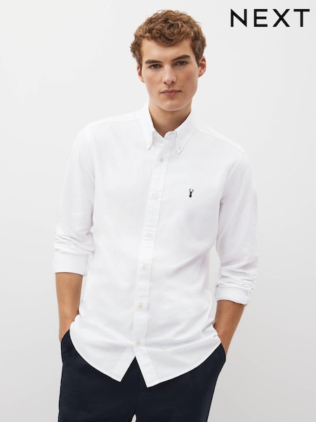 White Slim Fit Long Sleeve Oxford Shirt (C42159) | kr420