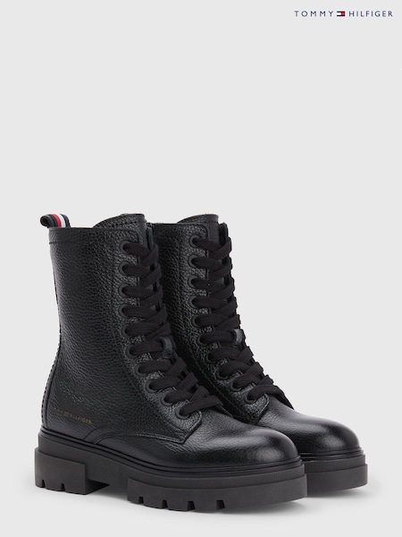 Tommy Hilfiger Black  Monochromatic Lace Up Boots (C42548) | €114