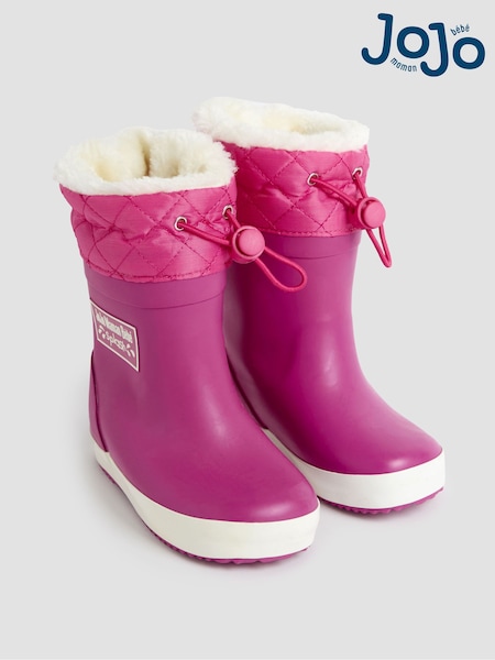 JoJo Maman Bébé Fuchsia Pink Cosy Lined Drawstring Top Wellies (C42643) | €39 - €42