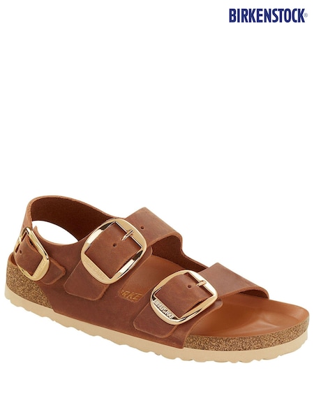 Birkenstock Brown Oiled Leather Milano Big Buckle Sandals (C42848) | €198