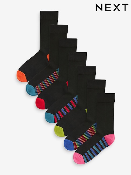Black Stripe 7 Pack Mens Cotton Rich Black Socks (C42874) | €19