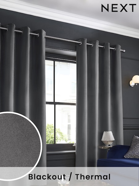 Grey Charcoal Matte Velvet Blackout/Thermal Curtains (C43207) | R$ 490 - R$ 1,325
