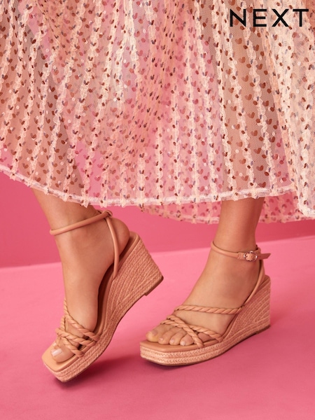 Nude Forever Comfort® Twist Strap Detail Square Toe Wedge Sandals (C43783) | €15