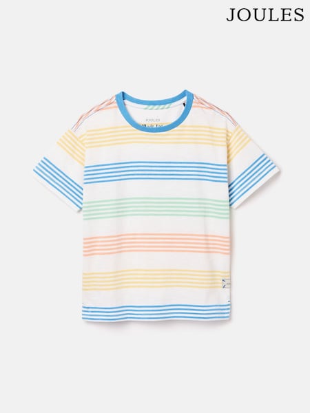 Joules Boys' Laundered White & Blue Short Sleeve Crew Neck Striped T-Shirt (C44141) | R$ 120 - R$ 140