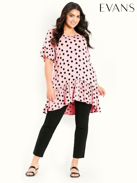 Evans Pink Frill Hem Print Top (C44263) | €21.50