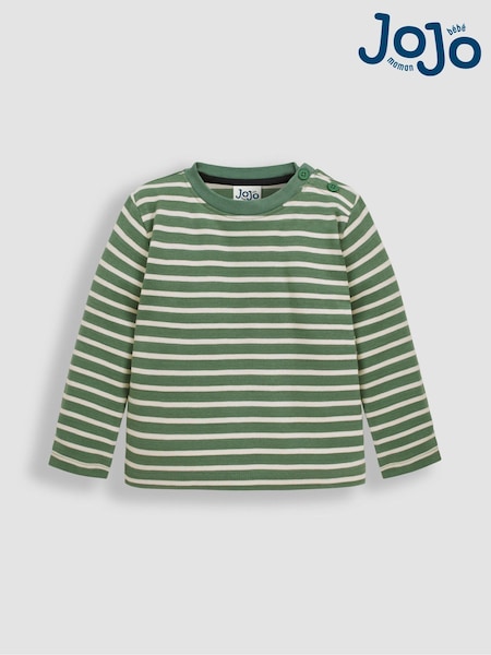JoJo Maman Bébé Khaki Green Breton Long Sleeved Top (C44673) | €16