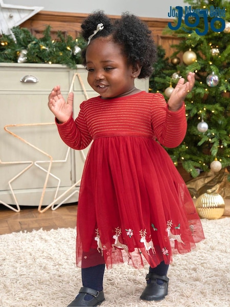 JoJo Maman Bébé Red Reindeer Party Dress (C44883) | AED210