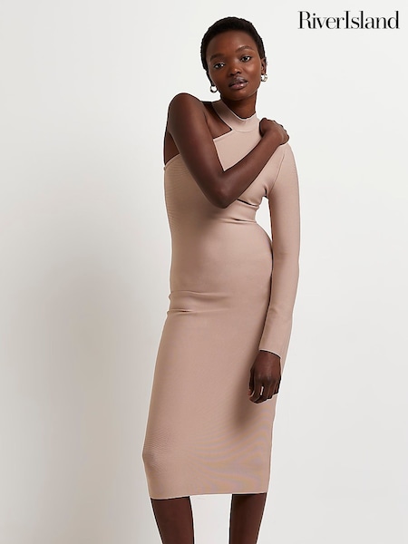 River Island Natural One Shoulder Bandage Midi Dress (C45121) | €31