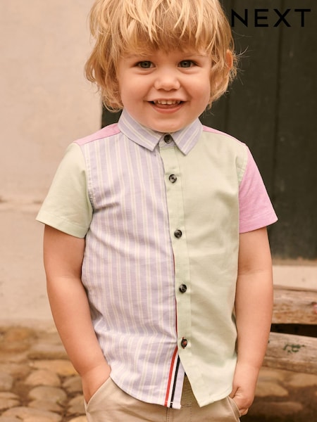 Пастельно-синий в полоску - Colourblock Short Sleeve Shirt (3mths-7yrs) (C45311) | €8 - €9