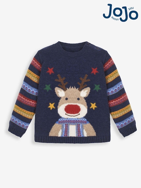 JoJo Maman Bébé Navy Reindeer Jumper (C45327) | AED169