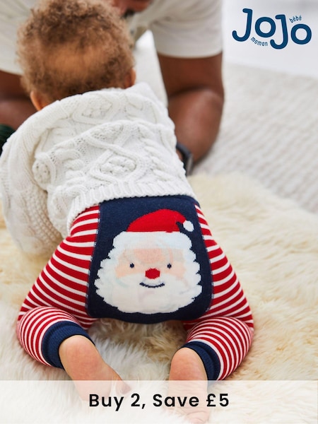 JoJo Maman Bébé Stripe Santa Christmas Cotton Blend Stripe Baby Leggings (C45340) | €20