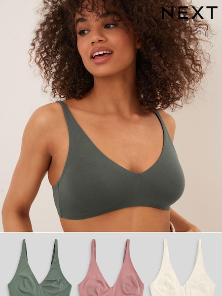 Grün/Pink/Creme - Cotton Blend Bras 3 Pack (C45353) | 20 €