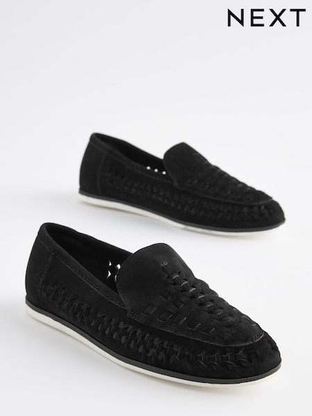 Black Woven Detail Contrast Sole Loafers (C45363) | €25 - €31