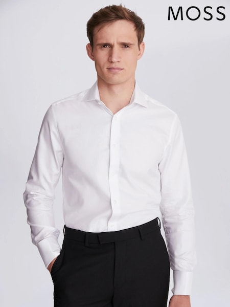MOSS White Tailored 100% Cotton Double Cuff Twill Shirt (C45845) | kr1 050