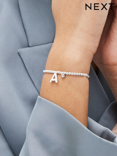Silver Tone Initial Sparkle Beaded Stretch Bracelet (C46007) | €4