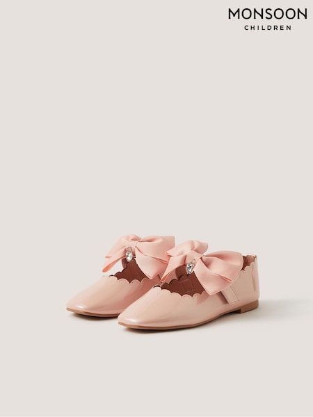 Pink - Monsoon Bow Strap Patent Ballet Flats