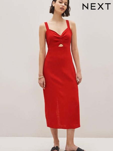 Красный - Linen Mix Slim Midi Dress (C46283) | €19