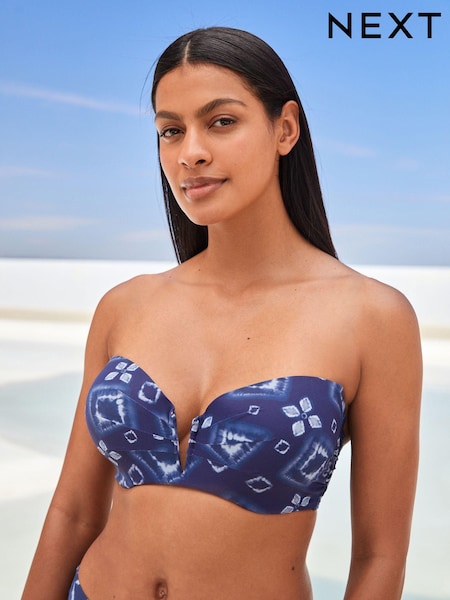 Navy Aztec Shaping Padded Wired V Bandeau Bikini Top (C46362) | €8