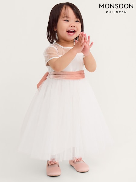 Cream - Monsoon Baby Velvet Bow Bridesmaid Dress