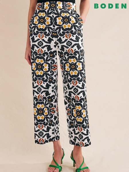 Boden Black Printed Crop Trousers (C46815) | €57