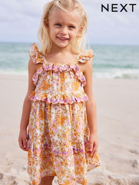 Purple/Orange Floral Tiered Cotton Dress (3mths-8yrs) (C46842) | €12.50 - €15.50