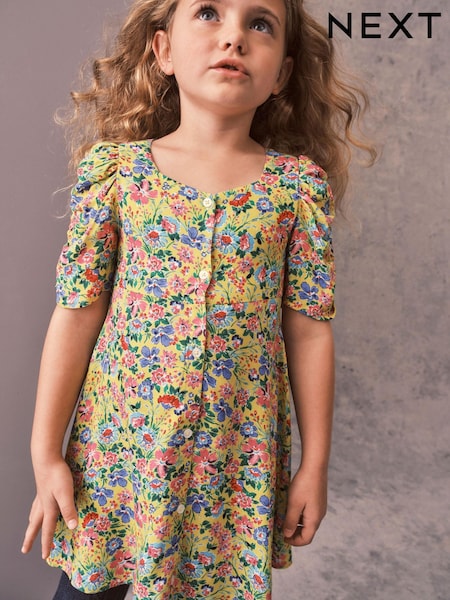 Rumena s cvetličnim vzorcem - Ruched Sleeve Tea Dress (3-16yrs) (C46847) | € 12 - € 16