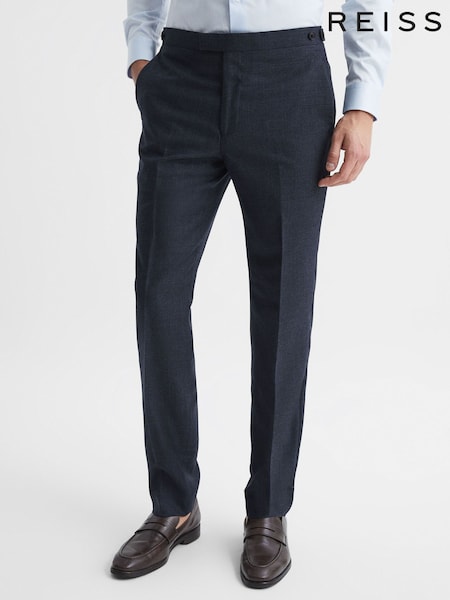 Reiss Navy Dunn Slim Fit Wool Textured Trousers (C46876) | €215