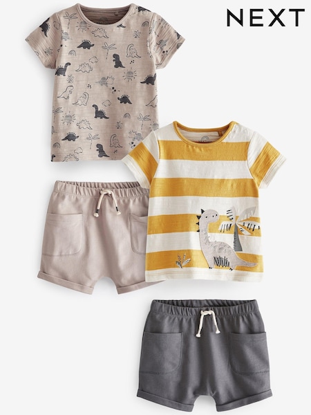 Nevtralna/ochre rumena dinozaver - 4 Piece Baby T-Shirts And Shorts Set (C46922) | € 19 - € 21