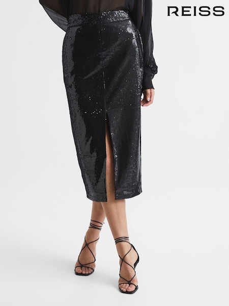 Reiss Black Dakota Sequin Pencil Skirt (C47022) | OMR121