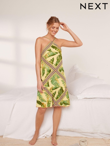 Grün/Tropisches Blattmuster - Printed Slip Dress (C47070) | 6 €