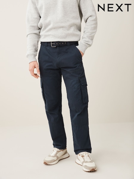 Navy Blue Relaxed Fit Belted Tech Cargo Trousers (C47126) | €9