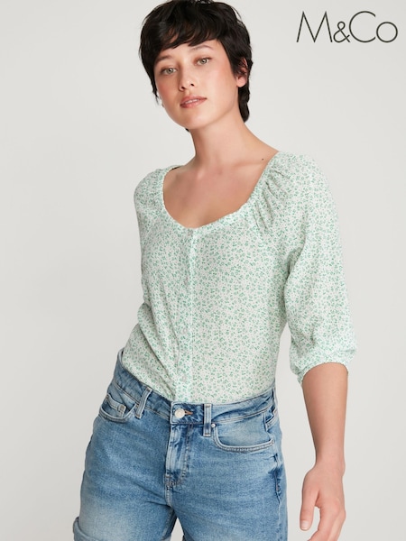 M&Co Green Petite Sweetheart Blouse (C47281) | 12 €