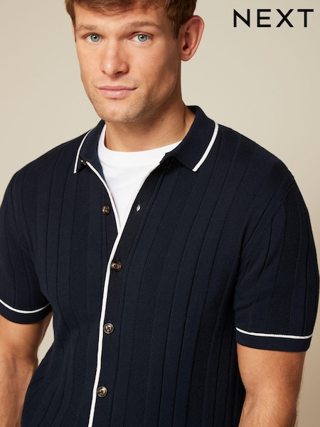 Marineblaue Textur - Button-Through Polo Shirt (C47632) | 20 €